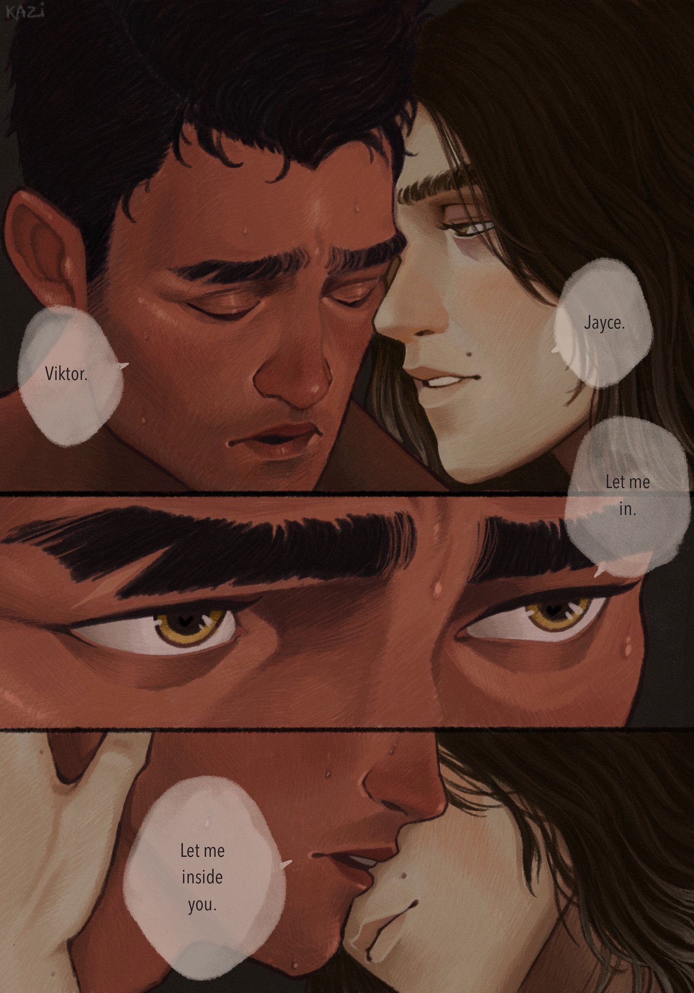 2boys, arcane, arcane jayce, arcane viktor, asking for sex, bedroom eyes, color, colored, comic, dialogue, gay, hugging, jayce talis, male, puppy eyes, romantic, sweat, viktor (league of legends), wildkazi