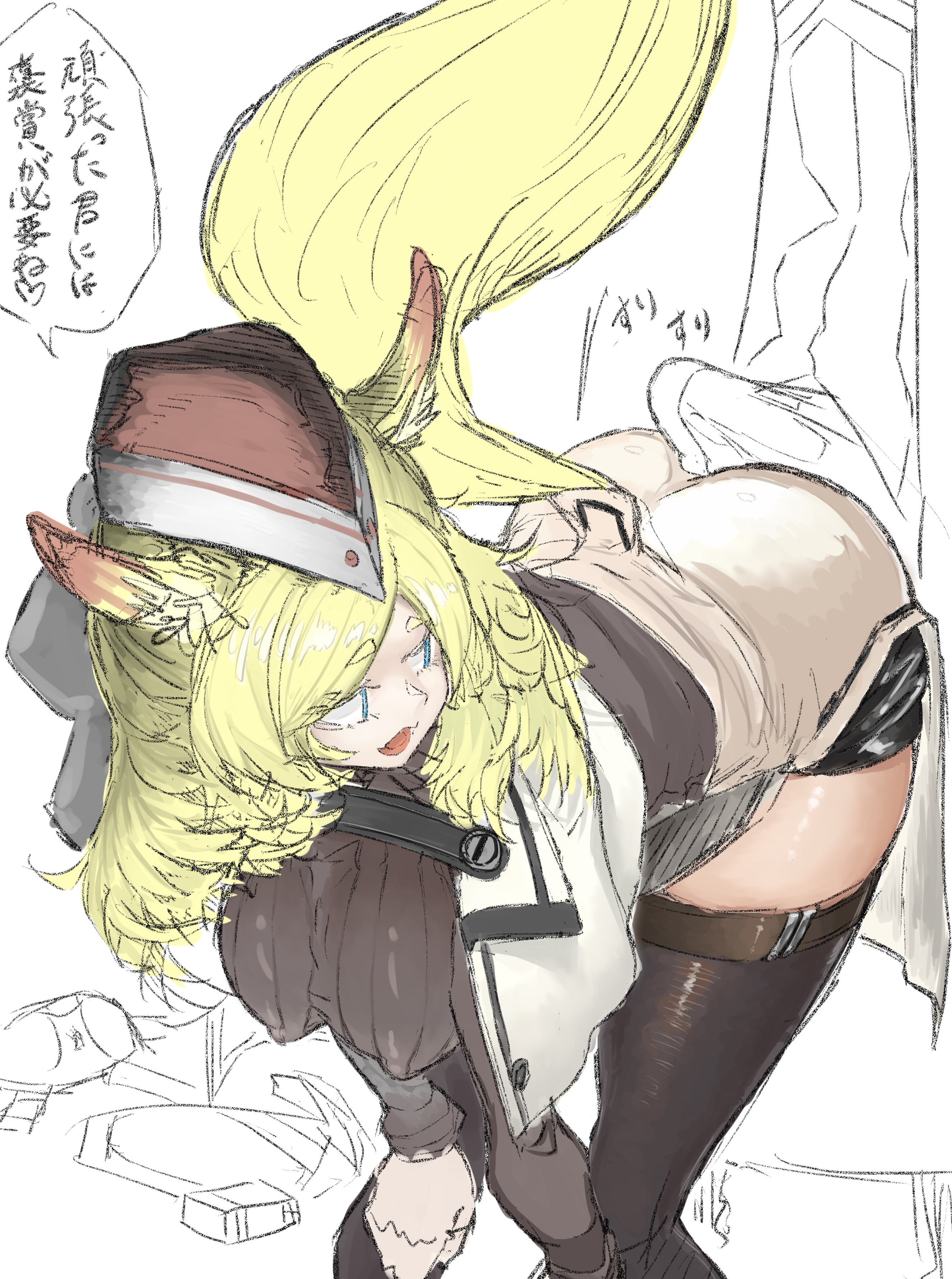 1boy, 1girls, all fours, animal ear fluff, animal ears, arknights, ass, ass crack, assjob, big ass, big breasts, big butt, big thighs, blonde hair, booty, bow, bubble ass, bubble butt, bulge, bulge through clothing, busty, butt, butt cheeks, butt crack, buttjob, child bearing hips, curvaceous, curvy, doctor (arknights), enormous ass, enormous butt, enormous thighs, erection, fat ass, fat butt, female, female focus, garrison cap, hair ribbon, hairbow, hands on knees, hands on own knees, hanging breasts, hat, headgear, hips, horny, horny female, horse ears, horse girl, horse tail, huge ass, huge breasts, huge butt, huge thighs, in heat, inviting, inviting to fuck, inviting to sex, japanese text, large ass, large breasts, large butt, large thighs, legs, light skin, light-skinned female, looking at another, looking back, male doctor (arknights), massive ass, massive breasts, massive butt, medium hair, naughty face, naughty smile, nipple bulge, nipples, open smile, presenting, presenting hindquarters, ribbon, round ass, round breasts, round butt, seductive, seductive body, seductive eyes, seductive gaze, seductive look, seductive pose, sexy, sexy body, sexy pose, smile, smug, standing, standing position, subaru 0916, tagme, teasing, thick ass, thick butt, thick legs, thick thighs, thighhighs, thighs, translation request, turtleneck, turtleneck sweater, voluptuous, waist, wanting sex, wasp waist, whislash (arknights), wide hips, wide thighs
