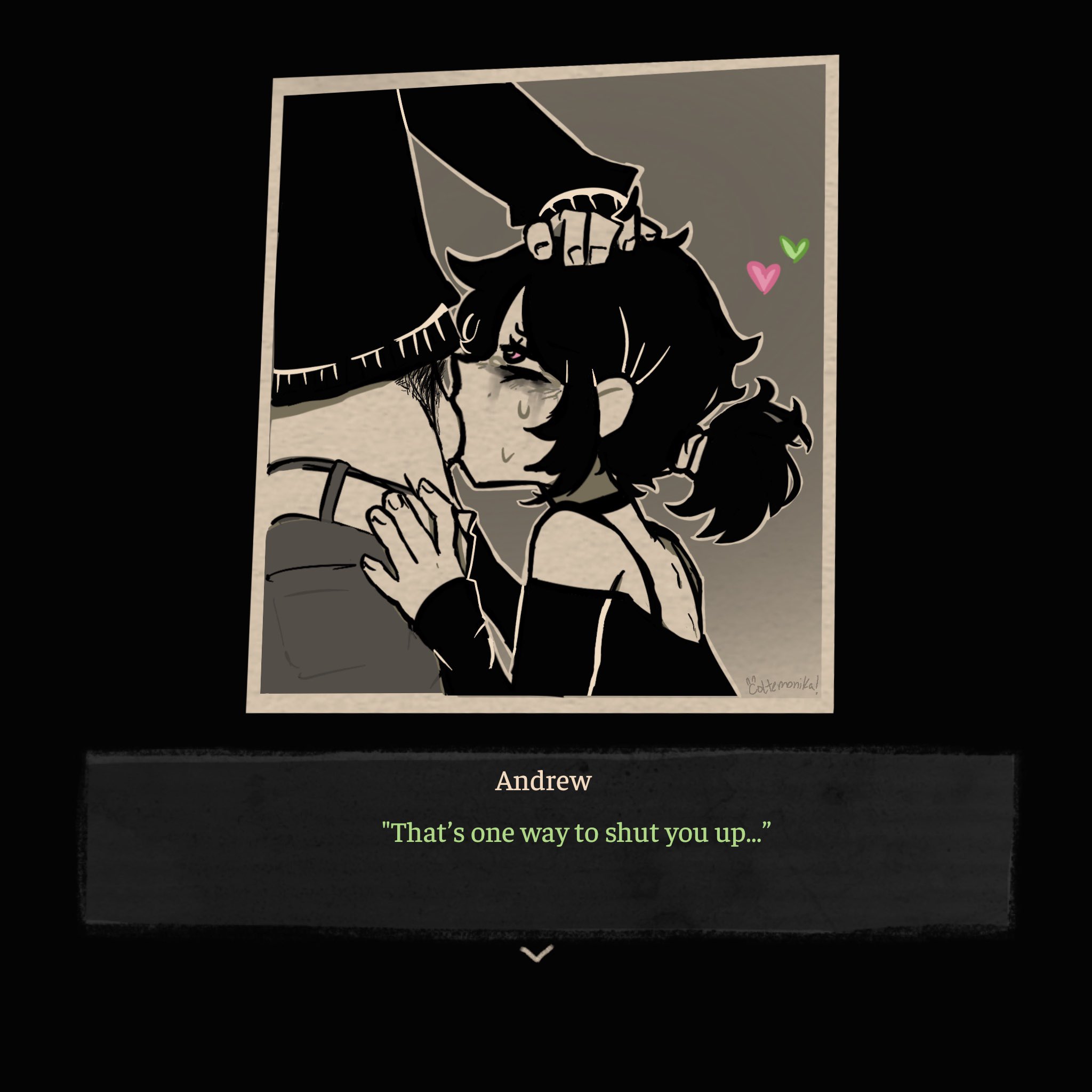 1boy, 1girls, 2d, andrew graves, ashley graves, black hair, blowjob, brother and sister, choker, clothed, coltemonhika, deepthroat, dialogue, english text, fellatio, female, incest, male, oral, penis, pink eyes, ponytail, pubic hair, ruined makeup, runny makeup, runny mascara, siblings, straight, the coffin of andy and leyley