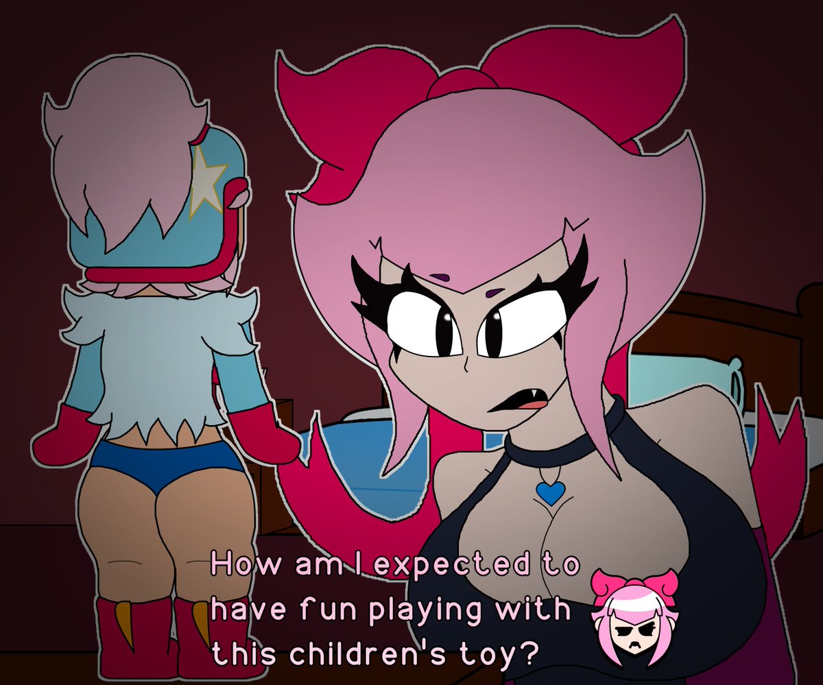 1futa, 1girls, brawl stars, choker, english text, female, futa on female, futanari, gloves, intersex, janet (brawl stars), light skin, light-skinned female, light-skinned futa, melodie (brawl stars), melodie, janets slave (brawl stars), pink hair, submission by janet (brawl stars), text, topwear, verdoshonsfw