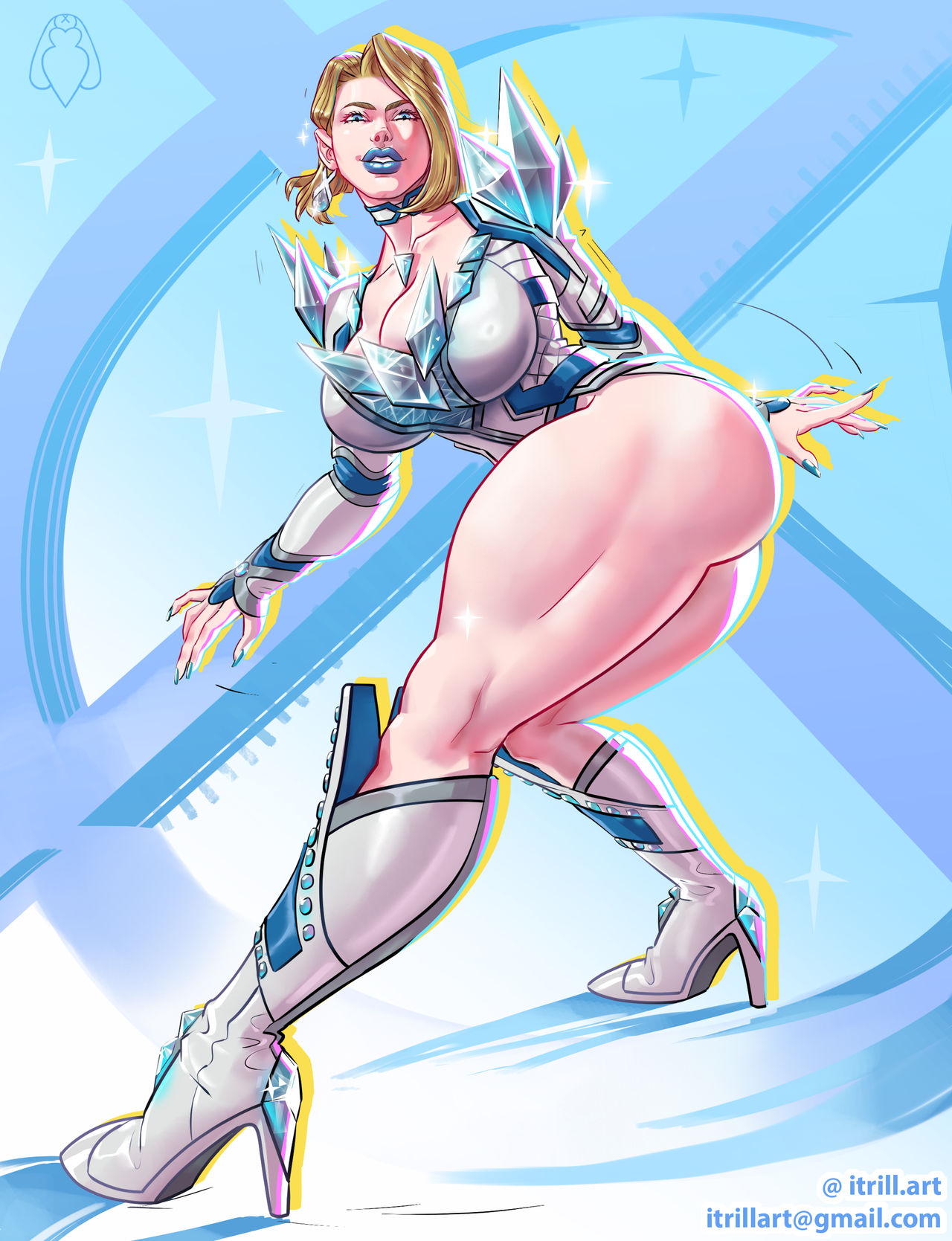 big breasts, blonde hair, blue eyes, breasts, emma frost, emma frost (marvel rivals), female, hellfire club, large breasts, marvel, marvel comics, marvel rivals, sexytrill, thick thighs, white queen, wide hips, x-men