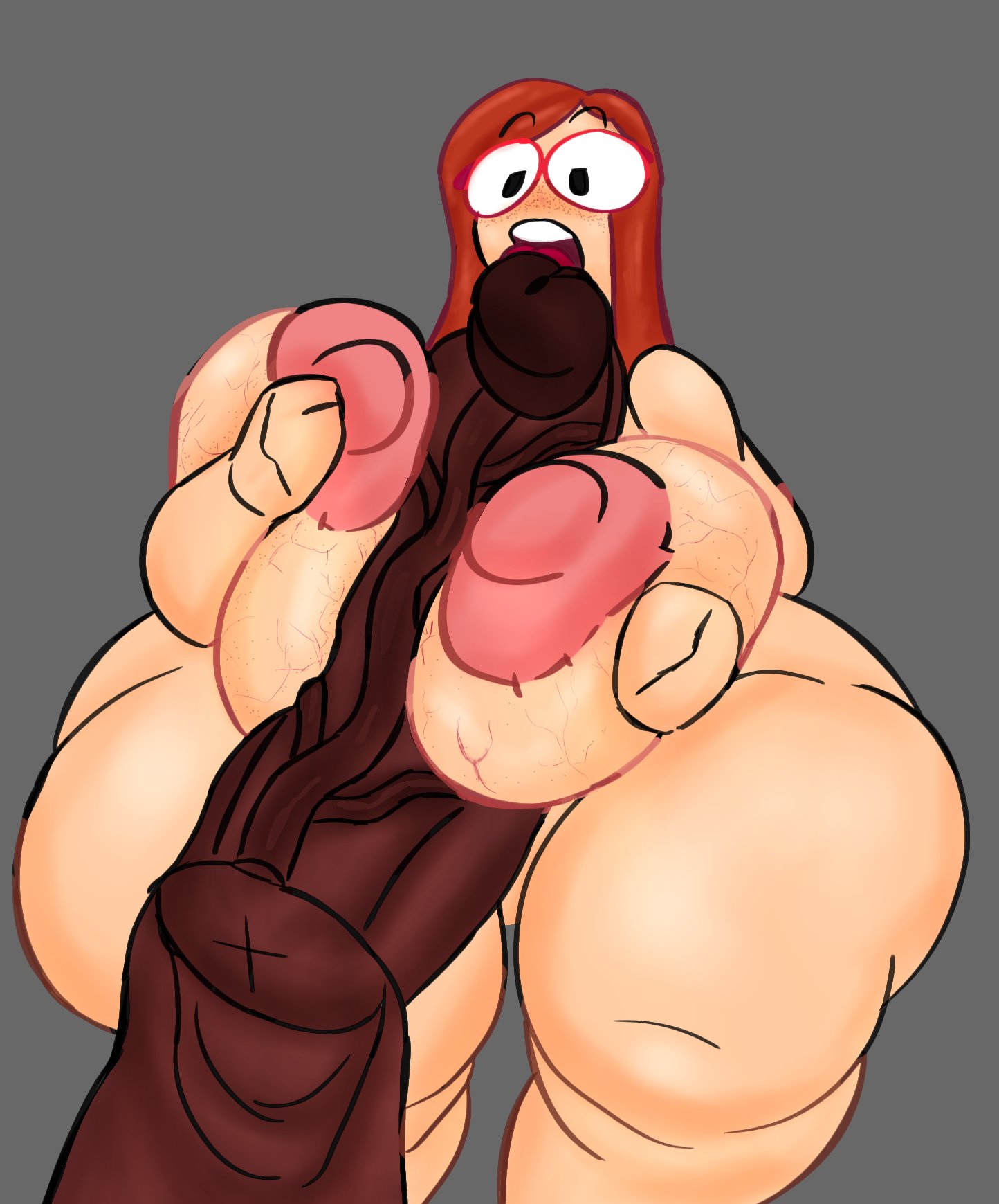 breasts, chubby female, dark-skinned male, erect nipples, female, freckles, glasses, huge breasts, huge cock, hungry mouth, kindergarten (game), kindergarten 3, male, mature female, ms. lovelett, penis, red hair, srsombrio, thick thighs, titjob, veiny breasts