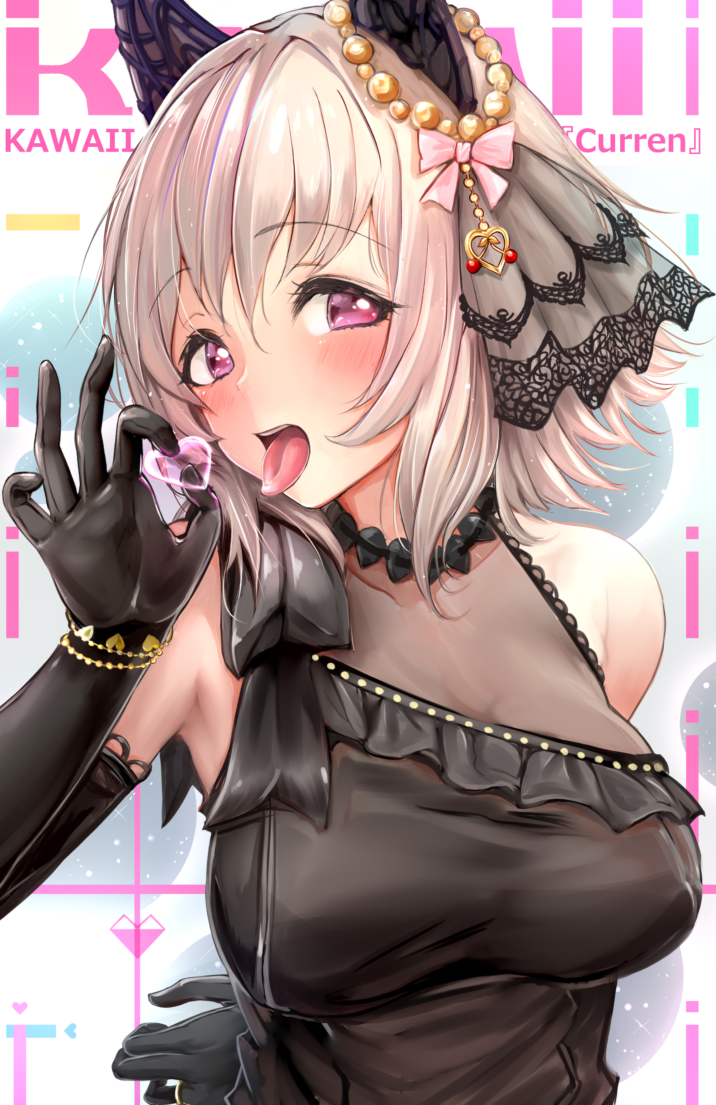 1girls, curren chan (umamusume), fellatio gesture, female, grey hair, looking at viewer, pink eyes, short hair, umamusume