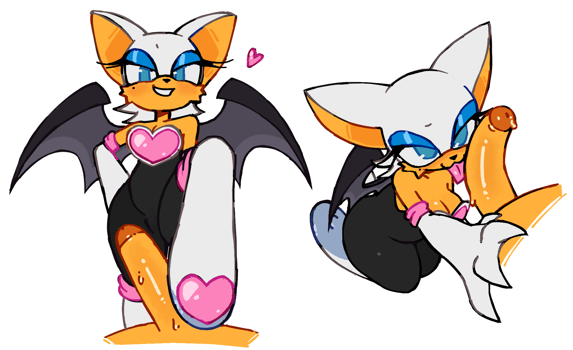 anthro, bat, bedroom eyes, breasts, cleavage, clothed, clothing, cornymember, duo, eyelashes, eyeshadow, faceless character, faceless male, feet, fellatio, foot fetish, foot on crotch, foot on penis, foot play, genitals, heart symbol, hi res, humanoid genitalia, humanoid penis, kneeling oral position, licking, long eyelashes, looking at viewer, makeup, male, mammal, membrane (anatomy), membranous wings, narrowed eyes, oral, penile, penis, penis lick, rouge the bat, seductive, sega, sex, simple background, sonic (series), sonic the hedgehog (series), tongue, wings