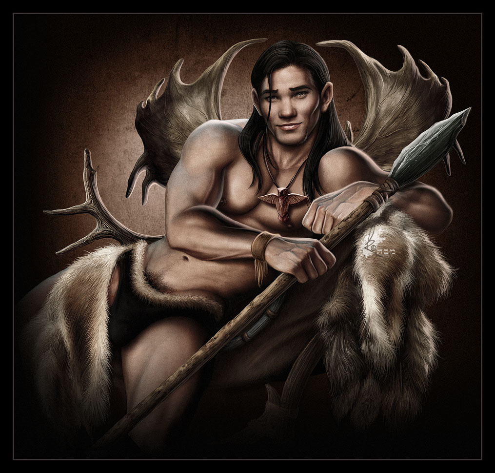 1boy brother_bear disney fur happy_trail human kawena looking_at_viewer male male_only melanin muscles muscular muscular_male nipples sitka solo spear