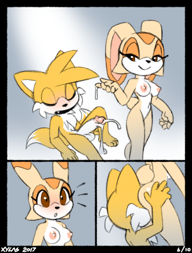 2017 anal blue_eyes blush breasts canine comic cream_the_rabbit cum female fox fur lagomorph male mammal oral penis pussy rabbit red_eyes rimming sex sonic_(series) straight tails xylas yellow_fur