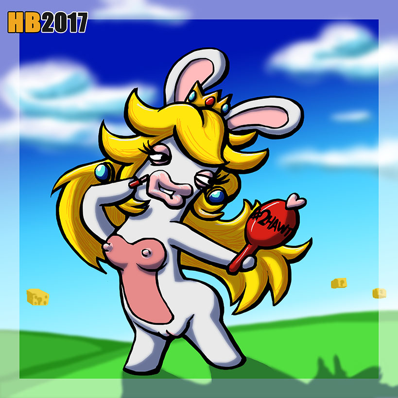 anthro breasts female hentai_boy lipstick makeup mario_(series) mario_+_rabbids mario_+_rabbids:_kingdom_battle mirror nipples nude pussy rabbid rabbid_peach raving_rabbids