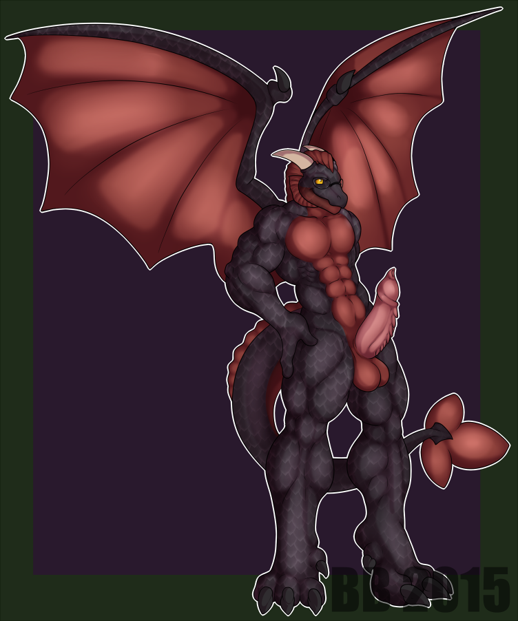 2015 anthro balls big_penis blackbear clothed clothing dragon erection eyewear fin glasses hands_on_hips hindpaw horn invalid_tag male male_only muscular omi_softpaws paws penis presenting ridged_penis scales simple_background solo topless wings yellow_eyes