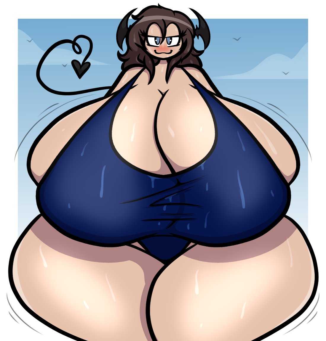 big_breasts breasts cleavage female huge_breasts one-piece_swimsuit puffster3 tagme thick_thighs wide_hips