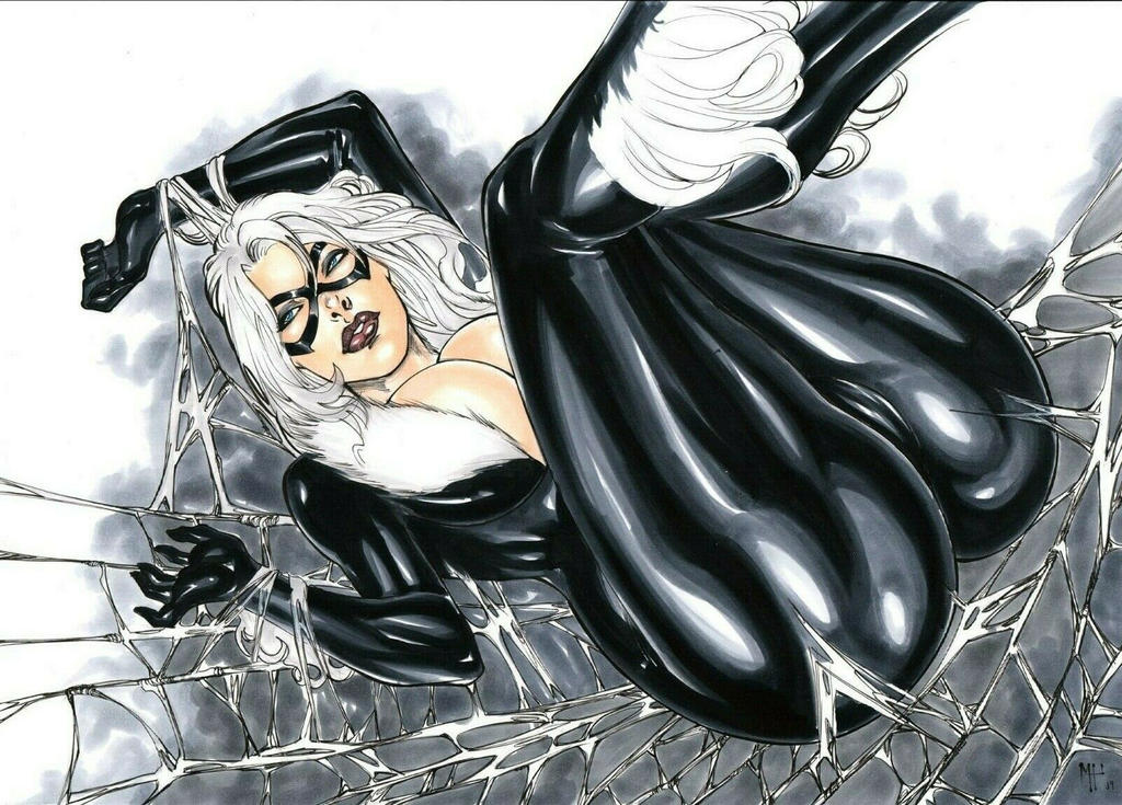 ass, big ass, black cat (marvel), black lipstick, bondage, bound, color, colored, different ass sizes, ed benes studio, felicia hardy, female, marvel, marvel comics, matthenrystudio, solo, spider-man (series), white hair, wide hips