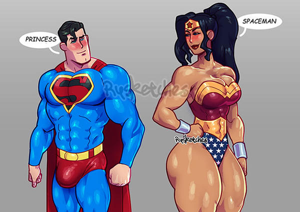 amazon ass between_breasts big_ass big_breasts breasts clark_kent cleavage clenched_fist couple dc dc_comics diana_prince different_ass_sizes female interspecies justice_league large_breasts male muscular muscular_female pale-skinned_female pale-skinned_male pale_skin pleasure_face pussy_juice red_cape rysketches sideboob straight superman superman_(series) thick_thighs thighs wonder_woman wonder_woman_(series)