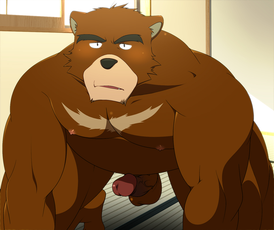 1boy anthro bear erection furry juuichi_mikazuki male male_only morenatsu pants_boxer pecs penis solo