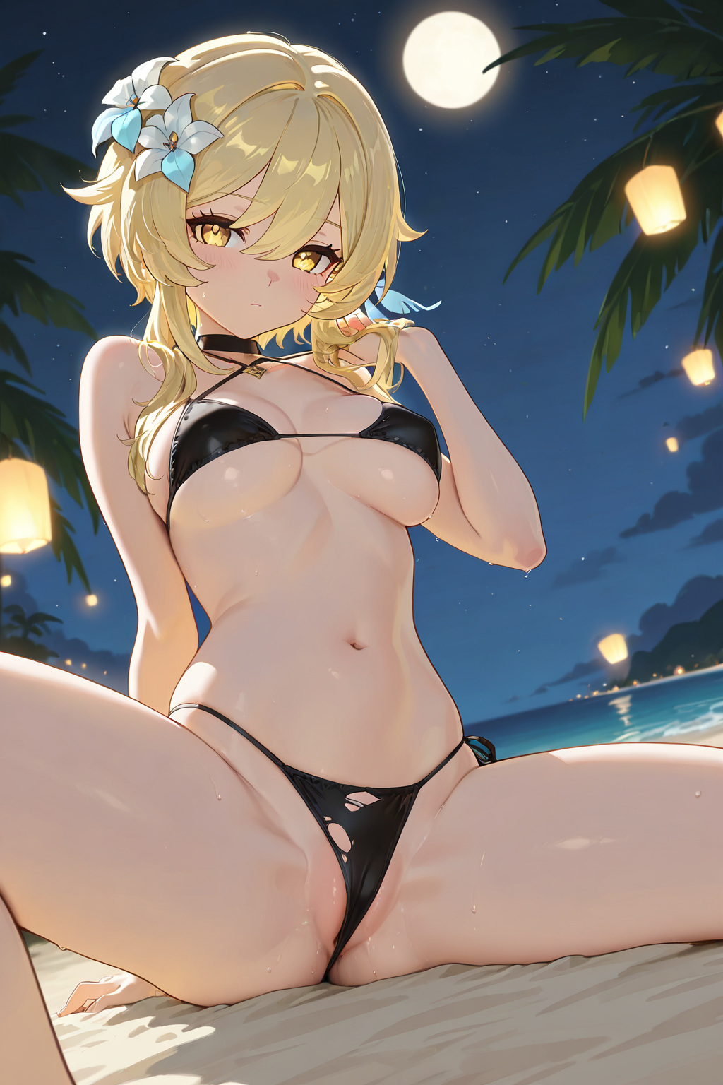 ai_generated bikini genshin_impact lumine_(genshin_impact) ripped_clothing