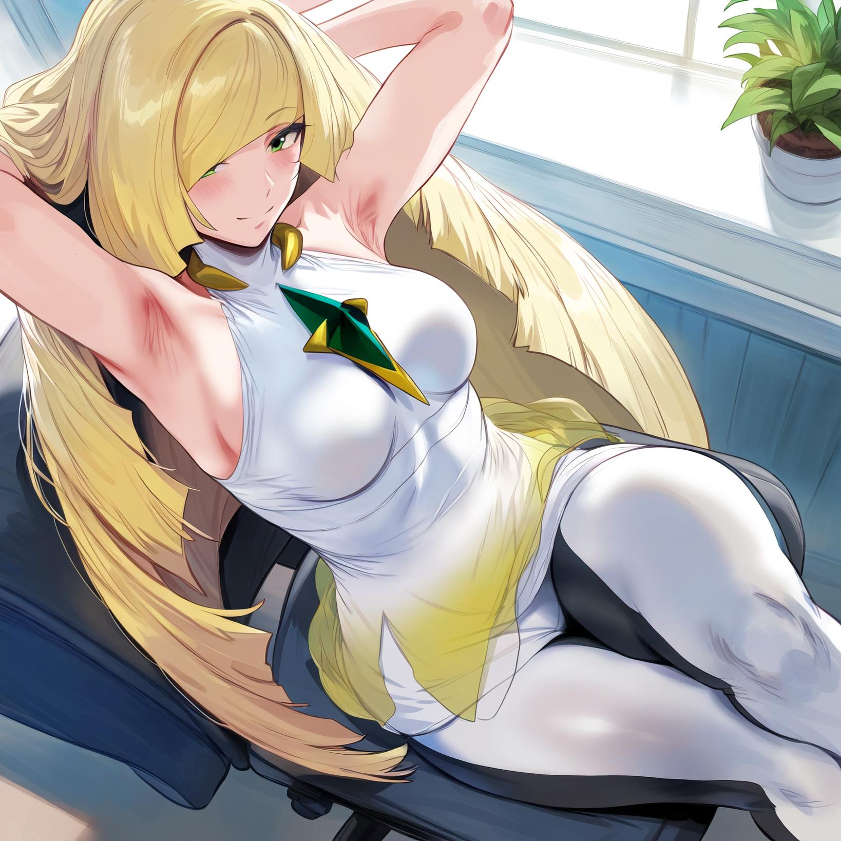 ai generated, ass, big ass, big breasts, blonde hair, breasts, female, himeno, lusamine (pokemon), milf, pokemon