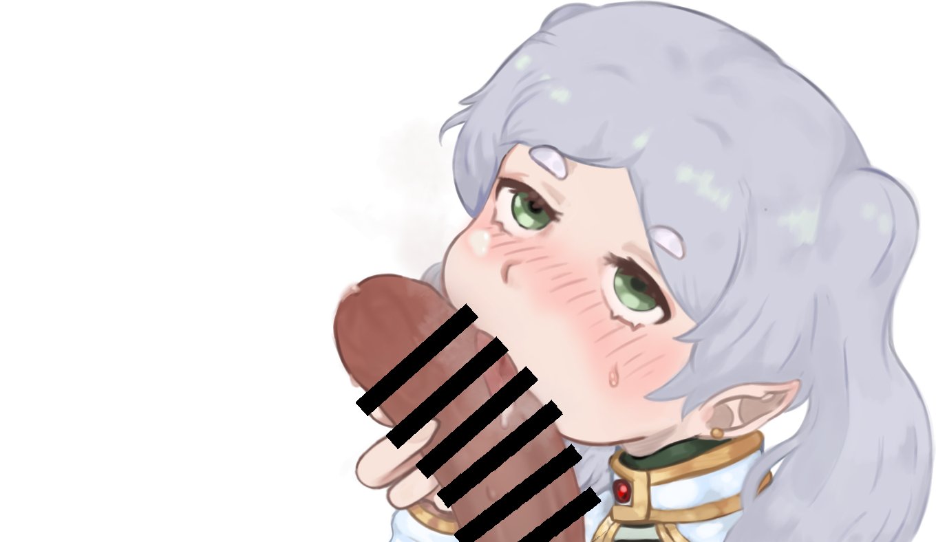 blowjob, censor bar, censored, censored penis, cum, elf, fellatio, female, frieren, frieren beyond journey's end, kissing penis, light skin, male, penis, salchipapaasada, sousou no frieren, submissive, twintails, white hair