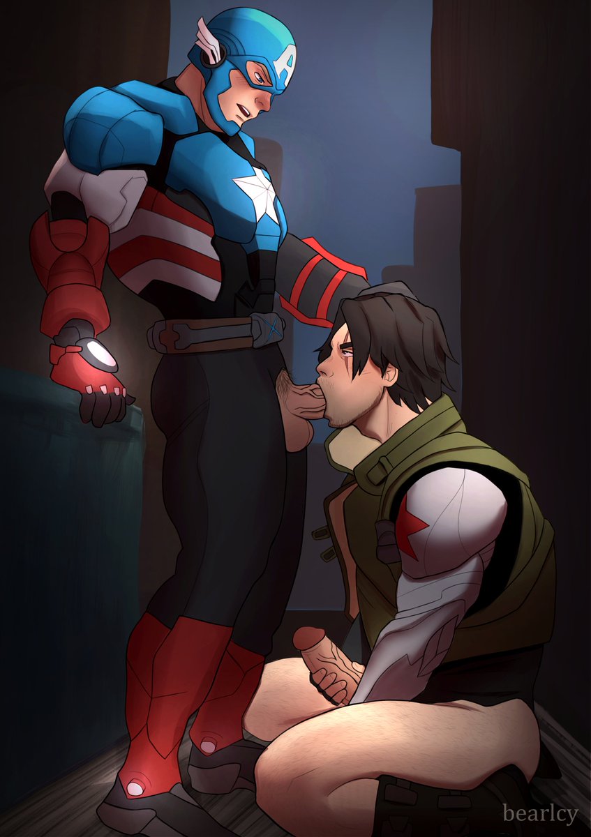 alley alleyway bearlcy blowjob boots bottomless bucky_barnes captain_america dark_alley fellatio gay gay_blowjob gay_sex hairy_legs jacket marvel marvel_rivals masturbation night pubic_hair robotic_arm sex steve_rogers stubble sucking sucking_penis superhero superhero_costume veiny_penis winter_soldier