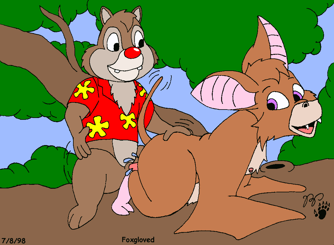 1998 anthro bat bat_wings bottomless chip_'n_dale_rescue_rangers chipmunk clothed clothing dale_(disney) disney duo female female_penetrated foxglove_(rescue_rangers) genitals ground_squirrel kthanid_(artist) looking_at_viewer looking_back looking_back_at_viewer male male/female male_penetrating male_penetrating_female mammal membrane_(anatomy) membranous_wings nipples nude nude_female open_mouth outside penetration penile penile_penetration penis penis_in_pussy plant purple_eyes red_nose rodent sciurid sex tail tail_motion tree vaginal_penetration wings