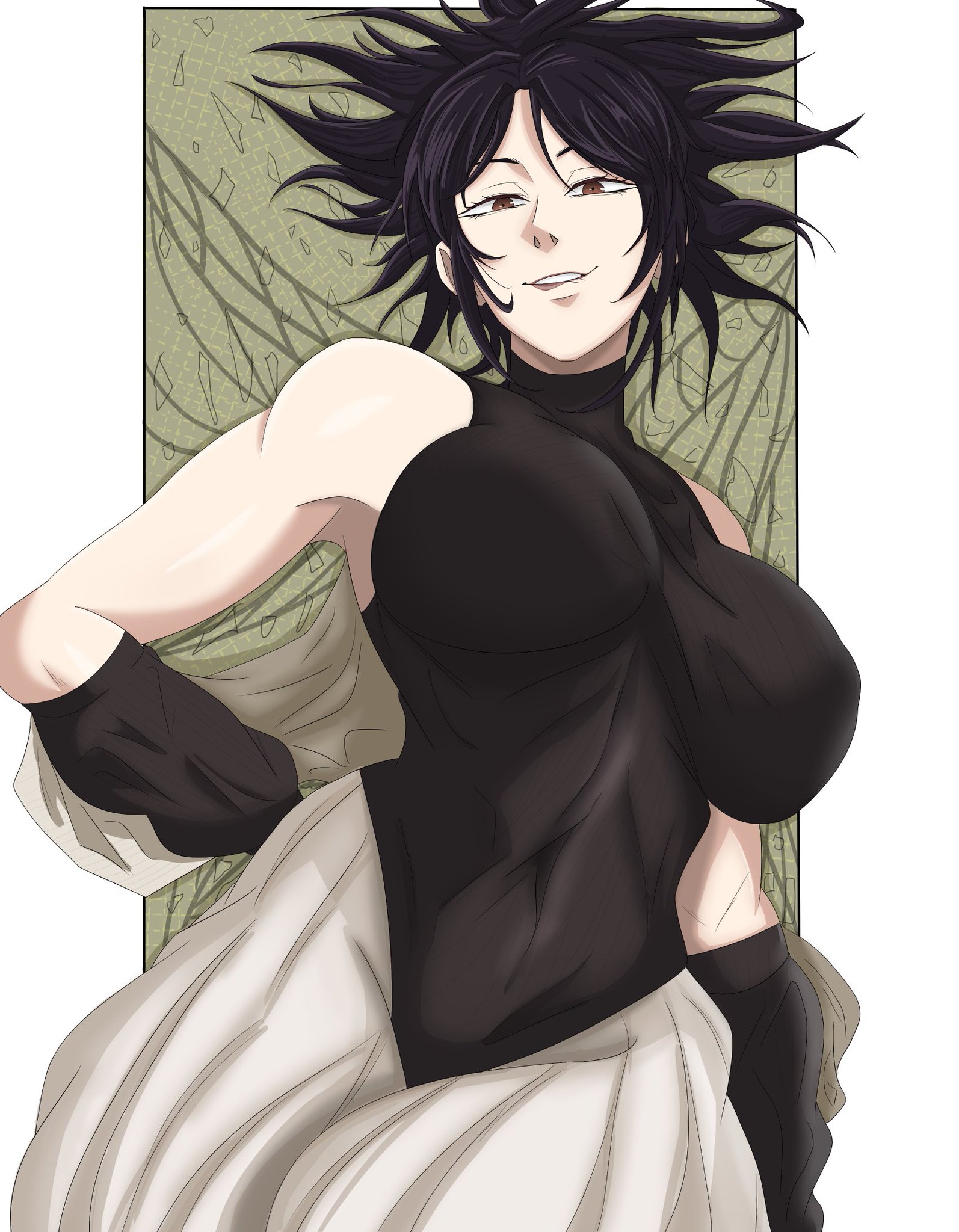 1girls, big breasts, black hair, darkmonday21, female, female only, huge breasts, jujutsu kaisen, looking at viewer, solo, tagme, tagme (artist), wide hips, yorozu (jujutsu kaisen)