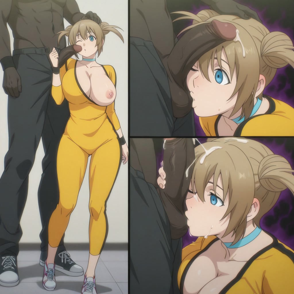 1boy, 1girls, ai generated, blowjob, bora ma, breasts, cock worship, cum, cum on head, dark skin, dark-skinned male, fellatio, female, interracial, large penis, nipple slip, penis, penis on head, self upload, tagme, the god of highschool, webtoon, wink