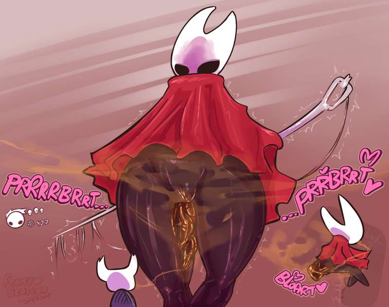 bug, fart, foamyscatina, hollow knight, hollow knight (franchise), hollow knight: silksong, hornet (hollow knight), horns, hot, intentional soiling, scat, sexy, shit, shitting, sitting, skintight bodysuit, smushing, soiling, team cherry, thicc, thick thighs, vessel (species)
