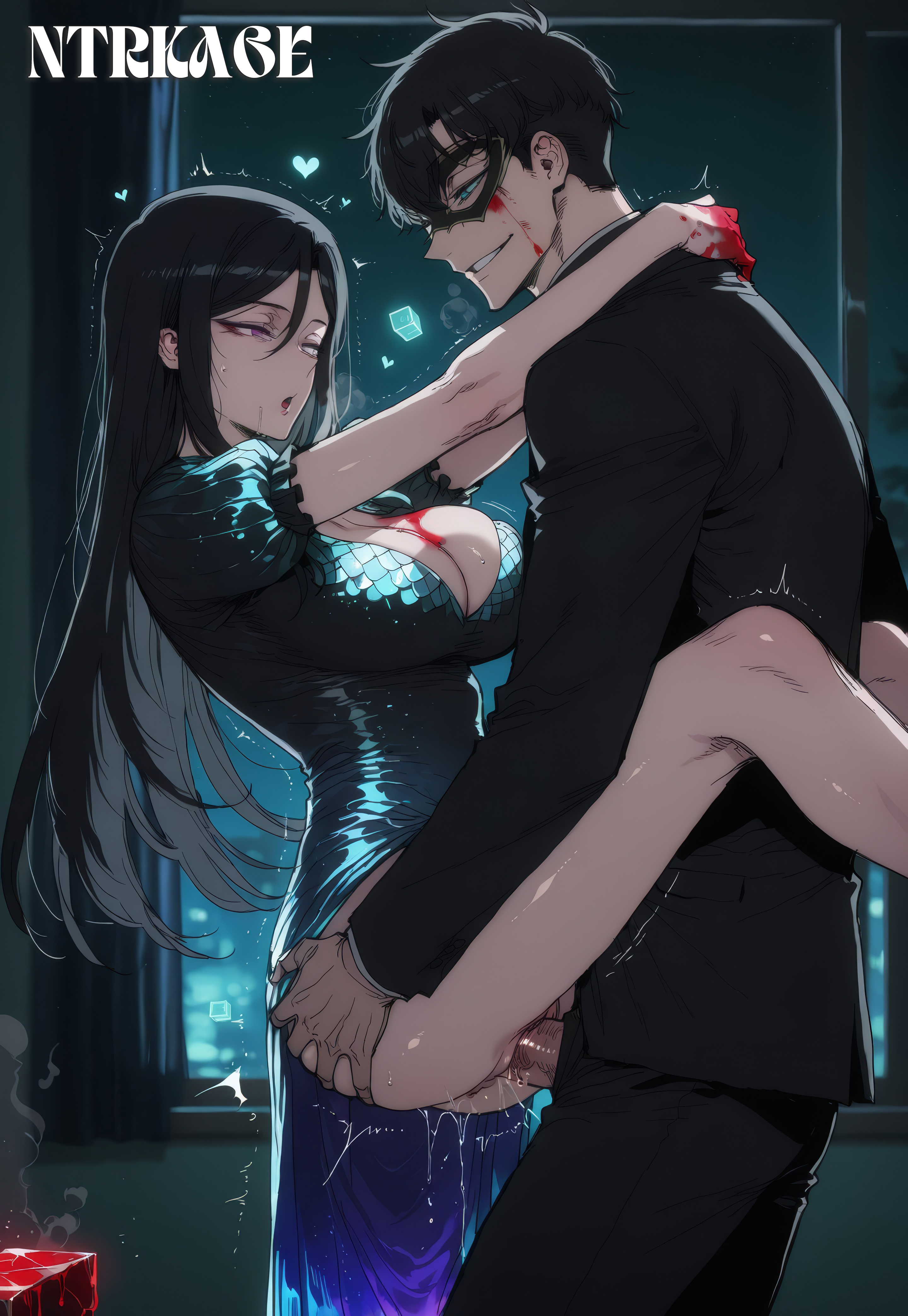 1boy, 1girls, ai generated, blood on face, blood splatter, blood stain, breasts, english text, hi res, highres, incest, magic, milf, mother, mother and son, ntrkage, park kyung hye, sex, solo leveling, stealth sex, steam, sung jin woo, vaginal penetration, vaginal sex