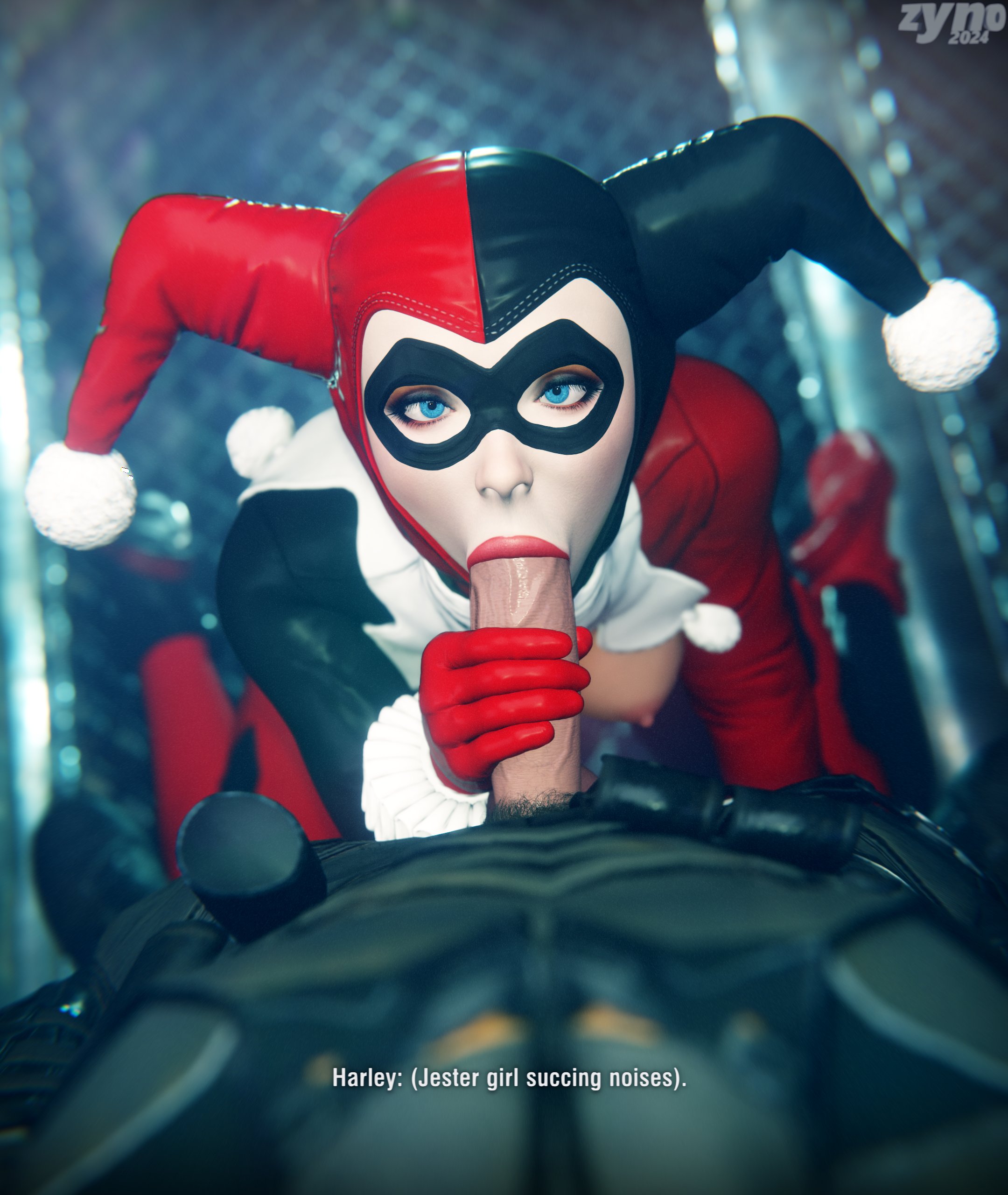 1boy, 1girls, 3d, batman, batman (series), big penis, dc, dc comics, dialogue, erection, fellatio, female, first person view, harley quinn, harley quinn (arkham), harley quinn (classic), harley quinn (suicide squad game), high-angle view, male, male pov, oral, oral sex, penis, pov, suicide squad, suicide squad: kill the justice league, text, zynotheum