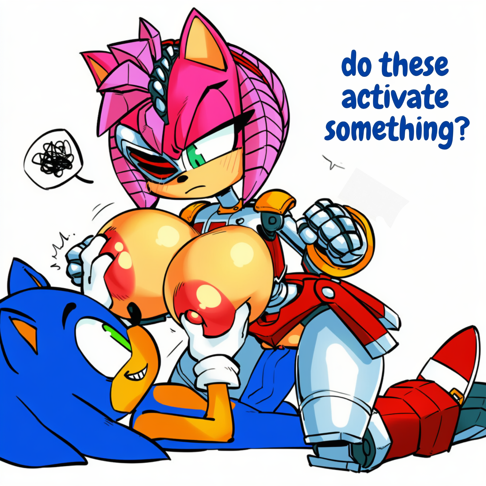 1boy, 1girl1boy, 1girls, ai generated, amy rose, annoyed, anthro, anthro female, anthro male, anthro on anthro, anthro penetrated, anthro penetrating, anthro penetrating anthro, areolae, big breasts, blue fur, breast grab, breasts, breasts out, busty, cowgirl position, cyborg, cyborg girl, dominant female, eulipotyphlan, fur, green eyes, hate sex, hedgehog, huge breasts, joking, kimmythefem, large breasts, male, male/female, mammal, massive breasts, metallic body, nipples, pink fur, request, rusty rose, sega, sex, slim waist, sonic (series), sonic prime, sonic the hedgehog, sonic the hedgehog (series), straddling, straight, straight sex, thick thighs, tits, wide hips
