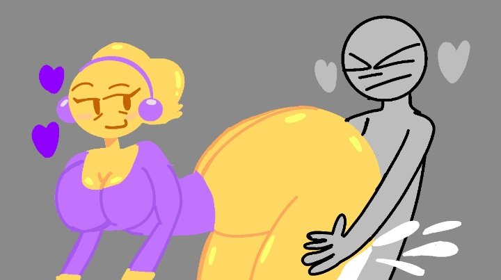 1boy, 1girls, ambiguous penetration, anon, ass, big ass, big butt, bottom heavy, bottomless, bottomless female, breasts, bubble ass, bubble butt, busty, cum, cum inside, doggy style, eearrings, emoji (race), emojifam (sssir8), female, from behind, grey background, grey heart, heart, huge ass, larger female, looking back, male, massive ass, milf, mob face, moonraige, moonstadew, ms. bethany, plap, ponytail, purple heart, purple hearts, size difference, smaller male, smile, smiling, that one boi, thick ass, thick thighs, thighs, tied hair, yellow body, yellow skin