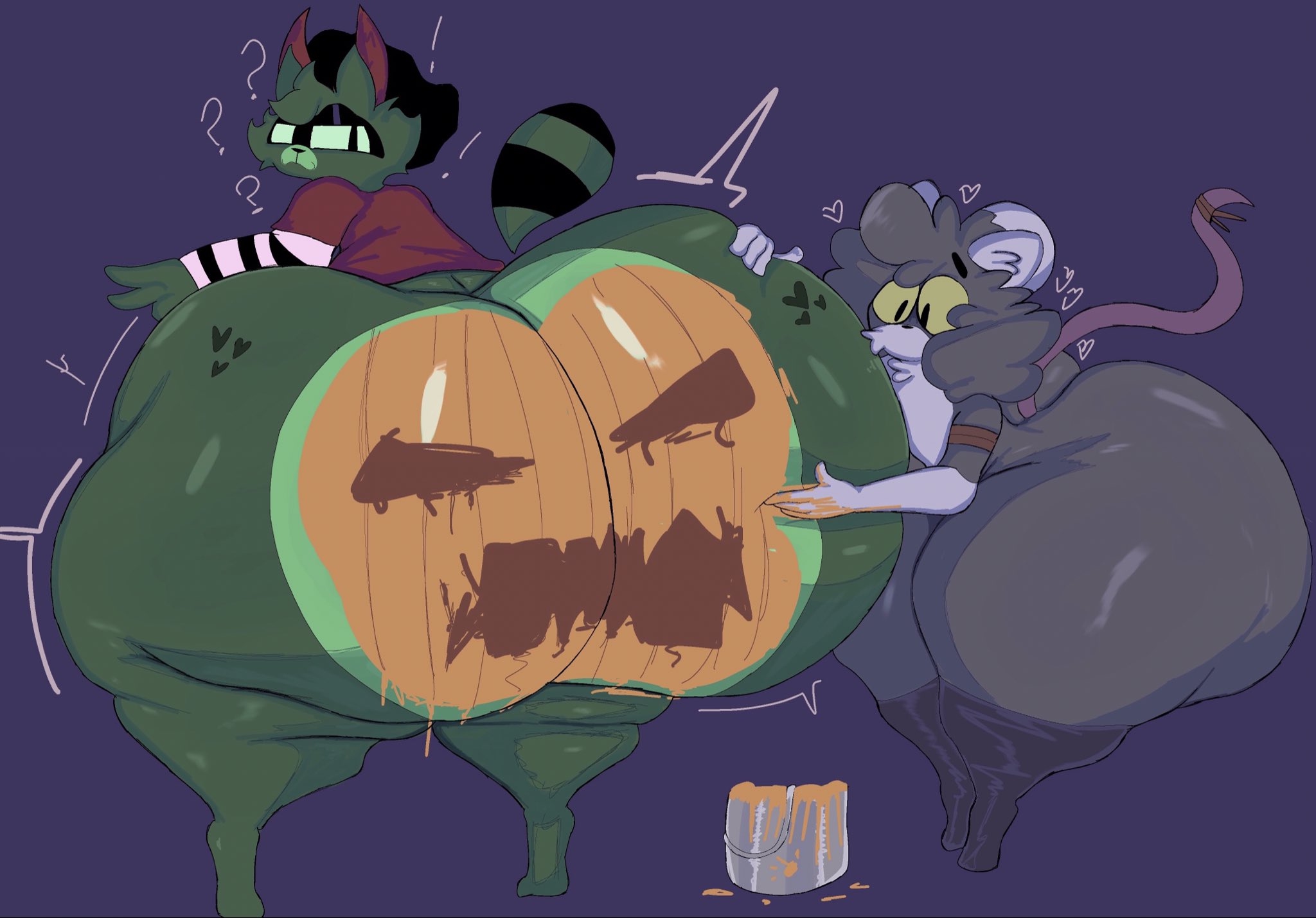 2boys, anthro, artist name, ass bigger than head, ass expansion, ass focus, ass grab, beanie, big ass, big butt, bubble ass, bubble butt, femboy, femboy only, friends, gays, giant ass, gigantic ass, green fur, halloween, huge ass, huge butt, jus60201, mapache, massive ass, massive butt, mouse, pumpkin butt, raccoon, shortstack, shortstack femboy, sore (yoshuacomoyoshu), touching ass, yoshuacomoyoshu
