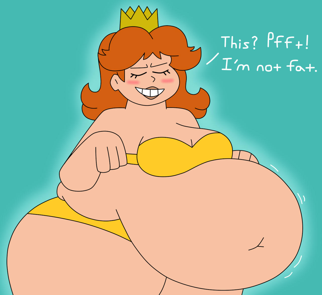 ass bbw belly big_ass big_breasts bra breasts dialogue fat mario_(series) morbidly_obese nintendo orange_hair orange_lingerie panties princess princess_daisy tagme tubbybuddy