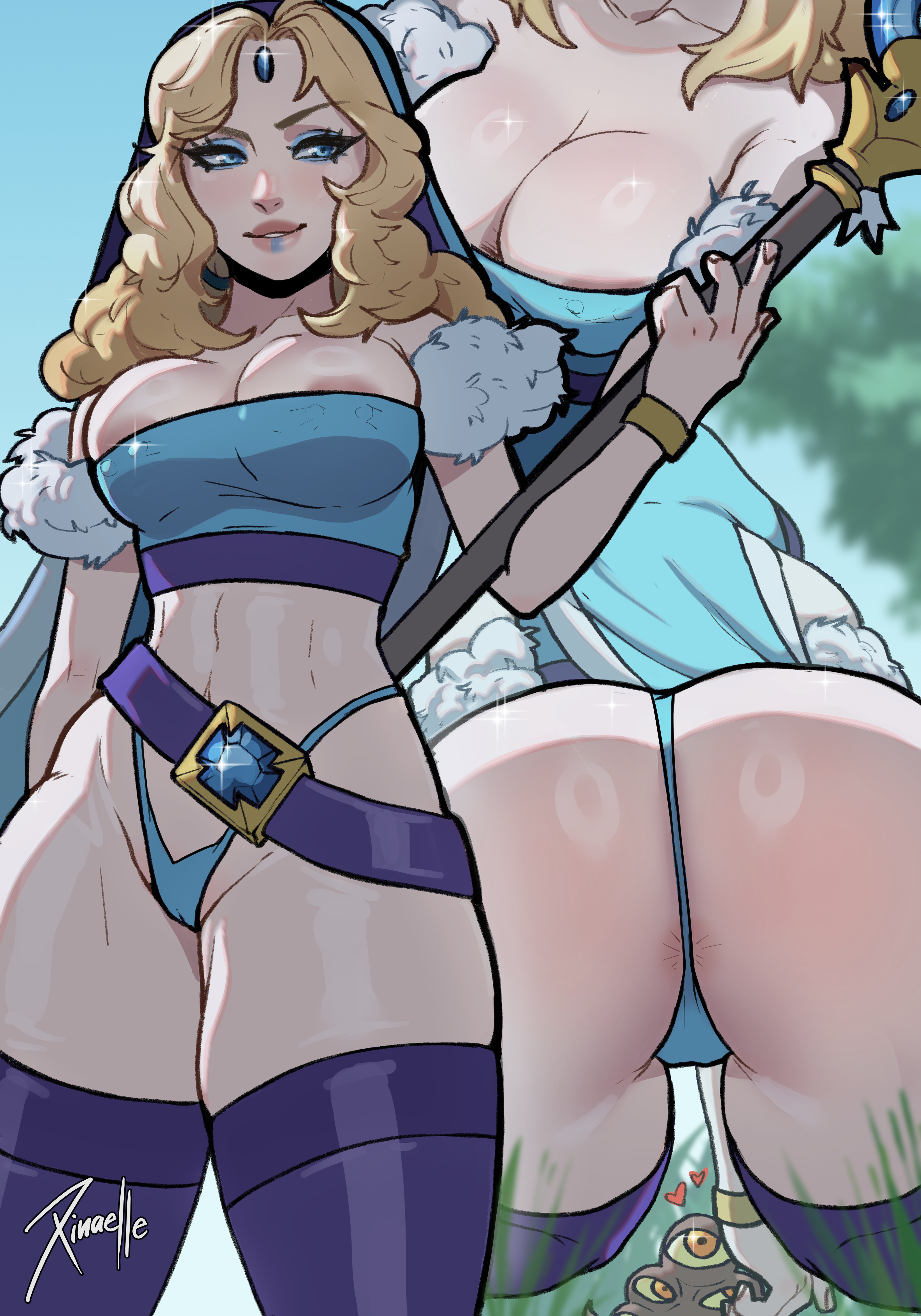 areola, ass, ass focus, asshole, athletic, athletic female, big ass, big breasts, big butt, big thighs, blonde hair, blue eyes, breasts, crystal maiden, dota 2, female, female only, huge ass, huge thighs, legs, light skin, light-skinned female, makeup, panties, semi nude, squeezing, squeezing breast, stockings, thick ass, thick legs, thick thighs, thighhighs, xinaelle