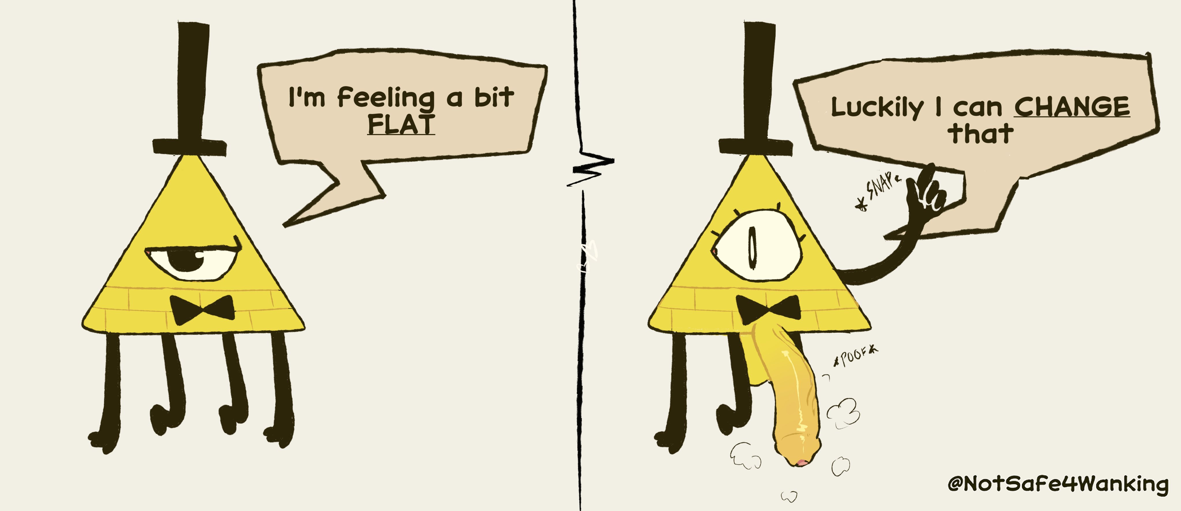 1 eye, 1boy, 2024, absurd res, balls, bill cipher, black clothing, black hat, black headwear, bow tie, dialogue, disney, english text, euclidean, eye of providence, finger snap, foreskin, genital growth, genitals, glans, gravity falls, grey background, growth, half-closed eyes, hi res, humanoid genitalia, humanoid penis, magic, male, male only, narrowed eyes, notsafeforwanking, onomatopoeia, partially retracted foreskin, penis, penis growth, pink glans, retracted foreskin, simple background, snapping fingers, solo, sound effects, steam, steamy penis, text, top hat, uncircumcised, uncut, vein, veiny penis, yellow balls, yellow body, yellow penis