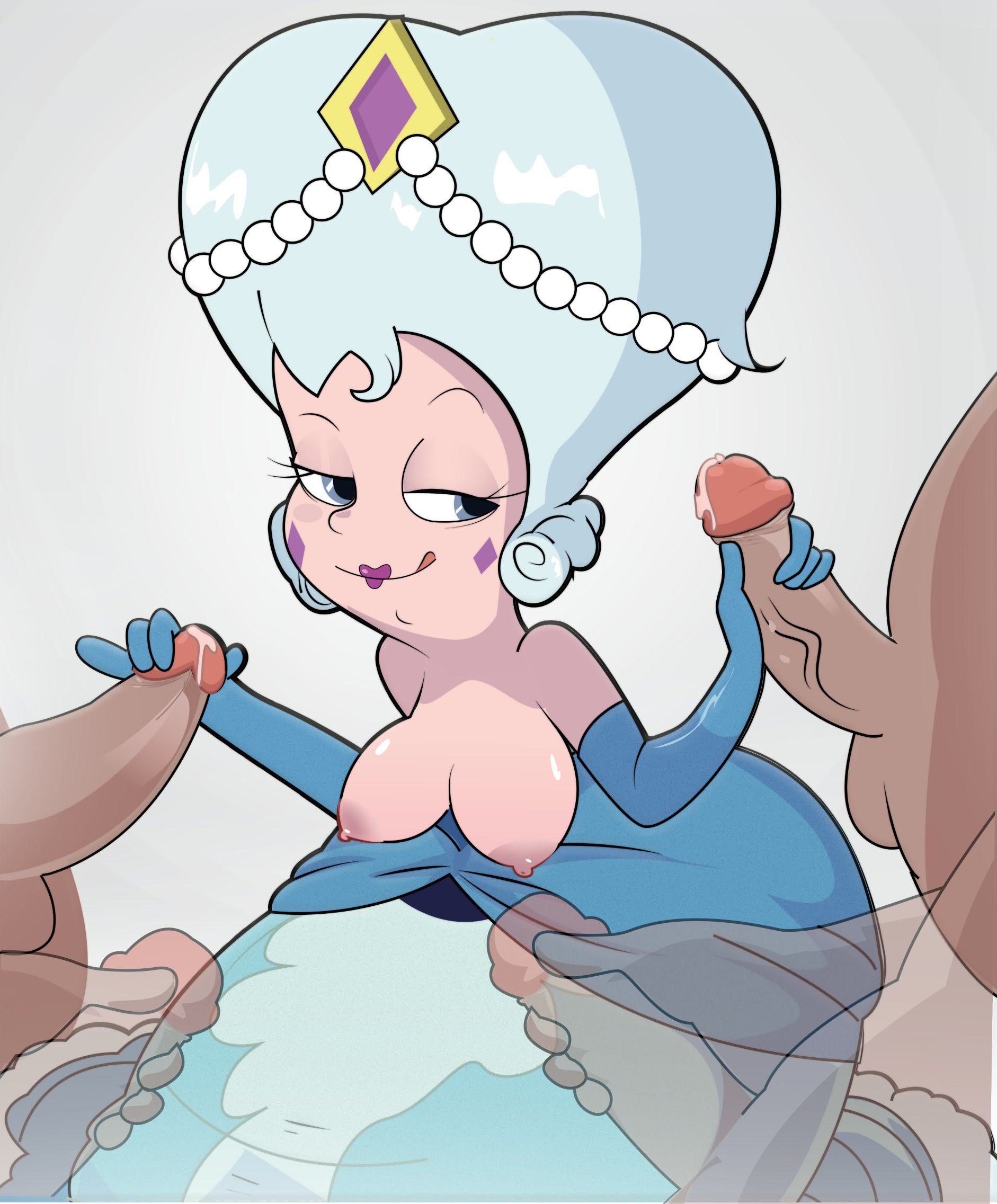 :q, 1girls, 3boys, 4boys, balls, blue dress, blue eyes, blue gloves, blue hair, breasts, breasts out, clothes pull, dark nipples, disembodied penis, double handjob, dress, dress pull, elbow gloves, erection, eyelashes, facial mark, female, gangbang, gem, ghost, gloved handjob, gloves, gosgoz, group sex, hair ornament, half-closed eyes, handjob, kneeling, large breasts, large penis, licking lips, lipstick, makeup, male, medium breasts, moon butterfly, multiple boys, naughty face, nipples, penis, pinky out, precum, smile, solo focus, star vs the forces of evil, straight, strapless dress, tekoki, testicles, tongue, tongue out, transparent