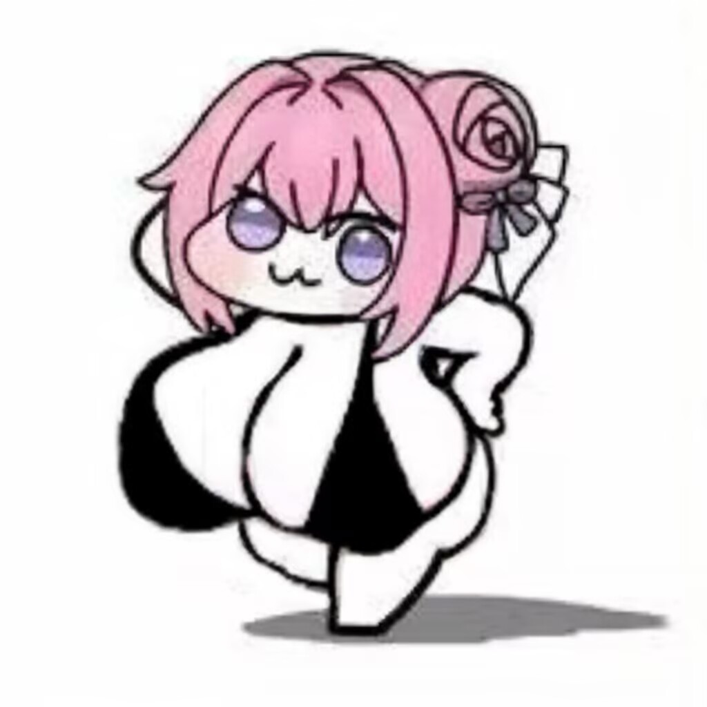 :3, 1girls, artist request, ass, big ass, big breasts, breasts, chibi, chibi only, chibi style, doro (nikke), dorothy (nikke), erotic chibi, female, funny, goddess of victory: nikke, hand on head, hand on hip, huge ass, huge breasts, meme, pink hair, purple eyes, ribbon, solo, source request, what
