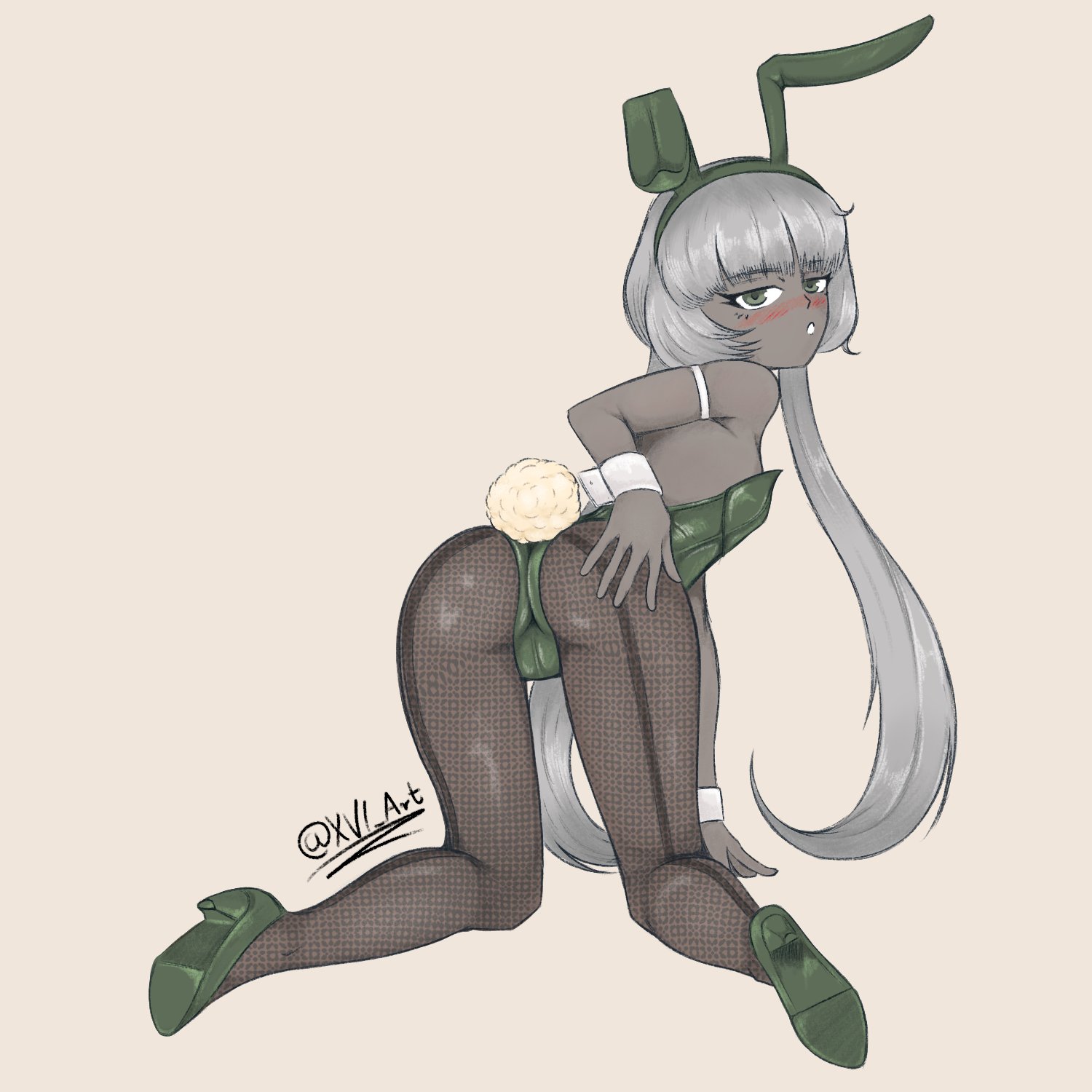 ass, big ass, bunny ear, bunny ears, bunny tail, bunnysuit, charon (limbus company), grabbing ass, grabbing own ass, hand on ass, heels, limbus company, looking at viewer, looking back, petite, petite body, petite female, pose, posing, presenting, project moon, sole female, solo, solo female, solo focus, tagme, xvi