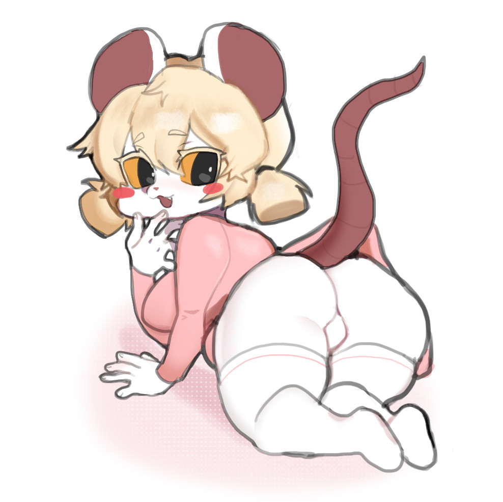 anthro ass black_eyes blonde_hair blush bottomwear bow_ribbon breasts clothing discogalorish dress female footwear fur furry hair legwear lorna_(terrible_mouse) mammal mouse murid murine pajamas pink_bottomwear pink_clothing pink_dress pink_skirt rat rodent skirt smile socks solo stockings tail terrible_mouse thigh_highs thigh_socks white_body white_clothing white_footwear white_fur white_legwear white_socks white_stockings white_thigh_highs white_thigh_socks yellow_eyes