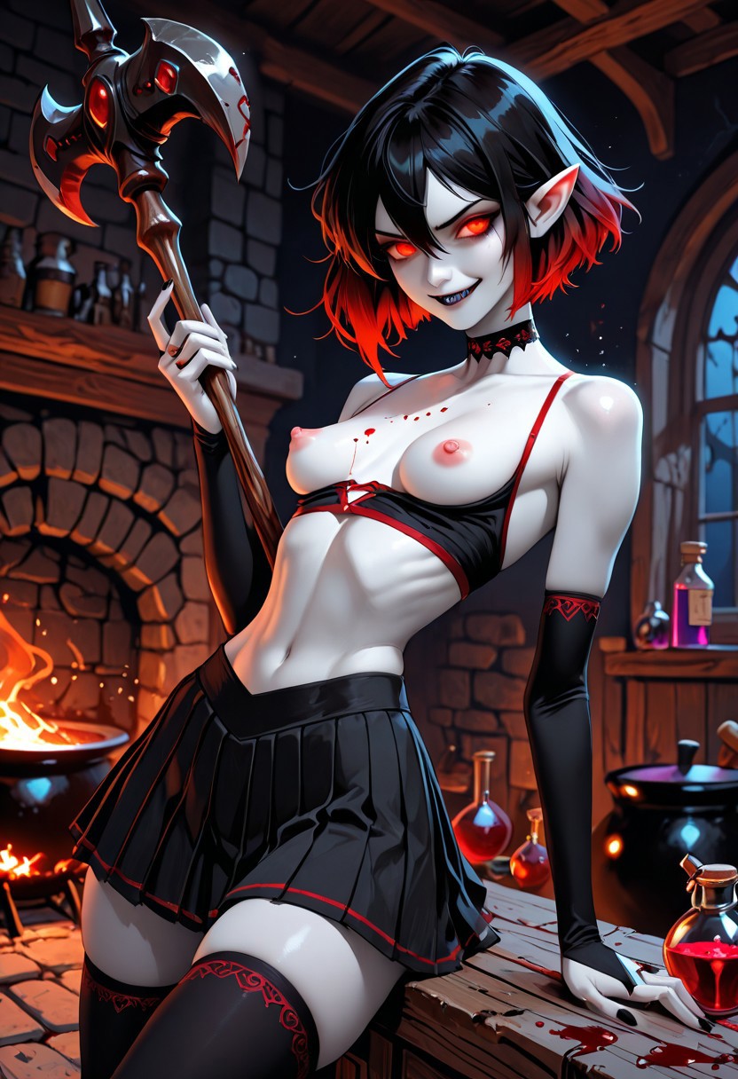 1girls, ai generated, black hair, breasts, civitai, dark fantasy, elf, elf ears, elf female, elf girl, erect nipples, female, female focus, female only, goth, goth elf, goth girl, gothic, hair between eyes, hylian r34, light skin, light-skinned female, looking at viewer, nipples, pale, pale skin, pale-skinned female, perky nipples, petite, petite body, petite breasts, petite female, pointy ears, red eyes, ryre (hylian r34), shorts, small breasts, tagme, vampire, vampire girl, white skin, young female