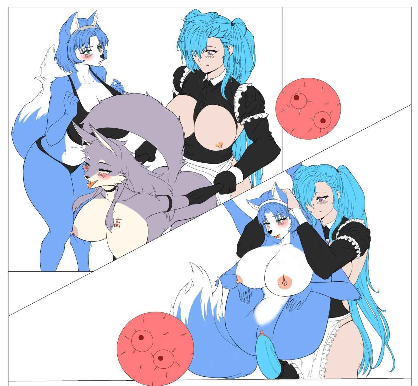 akeno_(itsnafulol) animal_genitalia animal_penis anthro ass big_breasts big_butt big_penis blue_body blue_fur blue_hair blush bodily_fluids bra breasts canid canine canis carrying_another cervina cervina_(cervina7) choker clothing commanderolympus cum cum_in_pussy cum_inside digital_media_(artwork) doggy_style ears_up equine_genitalia equine_penis female female/female flat_colors fox from_behind_position full_nelson fur futa_on_female futadom futanari genital_fluids genitals green_eyes grey_body grey_fur group group_sex gynomorph gynomorph/female gynomorph_penetrating hair hi_res huge_breasts human human_on_anthro impregnation intersex intersex/female intersex_penetrating interspecies jewelry krystal krystal_(star_fox) long_hair maid_apron maid_uniform mammal necklace nintendo ovum penetration penis pink_eyes sex simple_background size_difference smile sports_bra sportswear star_fox tail threesome tongue tongue_out trio twintails_(hairstyle) underwear unfinished uniform white_background white_body white_fur wolf yellow_eyes