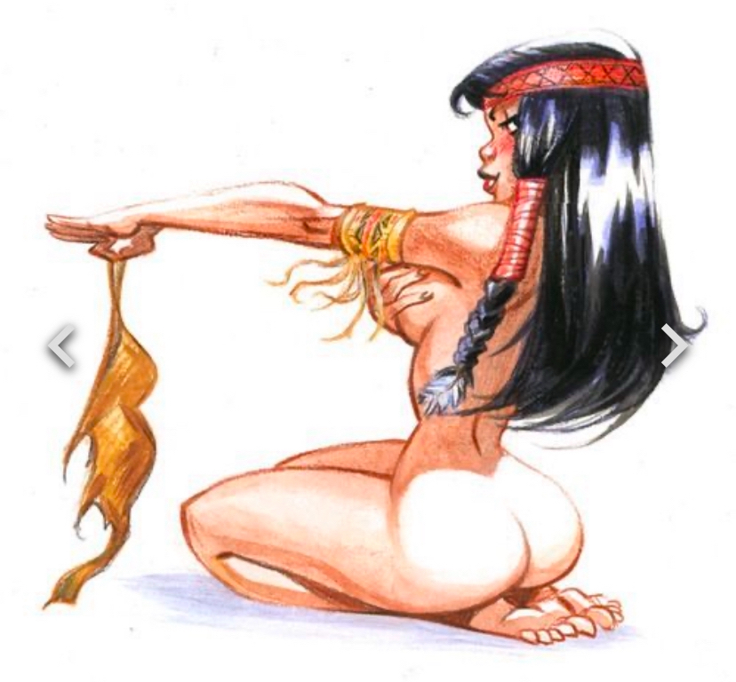 1girls ass dark-skinned_female dark_skin kneeling looking_at_viewer looking_back native_american native_american_female pencil_(artwork) pin_up retro_artstyle vintage