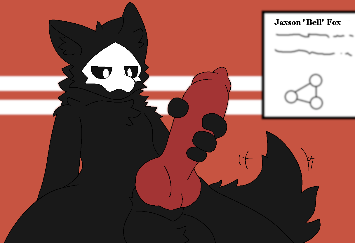 2024 animal_genitalia animal_penis anthro artist_name balls biped black_balls black_body black_fur black_tail blurred_text canine_genitalia canine_penis changed_(video_game) chest_tuft erection fur genitals inner_ear_fluff jaxsonbellfox knot leaning leaning_backward looking_at_genitalia male masturbation penile penile_masturbation penis poster puro_(changed) red_penis red_wall sitting solo striped_wall tail tail_motion tailwag text tuft white_eyes white_mask