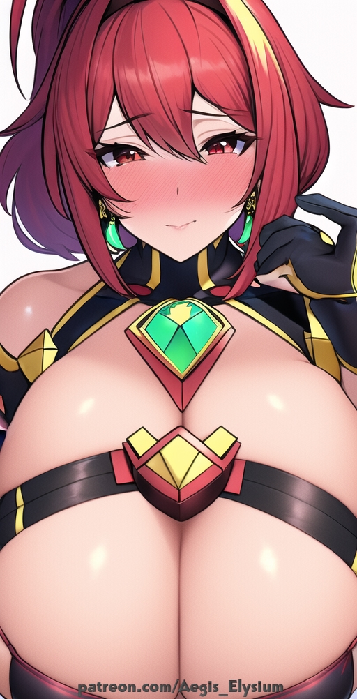 1girls aegis_elysium ai_art ai_generated blush blushing breasts cleavage dress female female_focus gem giant gloves hair_ornament headpiece highres huge_breasts jewelry large_breasts looking_at_viewer medium_hair nintendo patreon patreon_username pyra pyra_(xenoblade) red_eyes red_hair solo solo_focus standing swept_bangs tiara watermark xenoblade_(series) xenoblade_chronicles_(series) xenoblade_chronicles_2