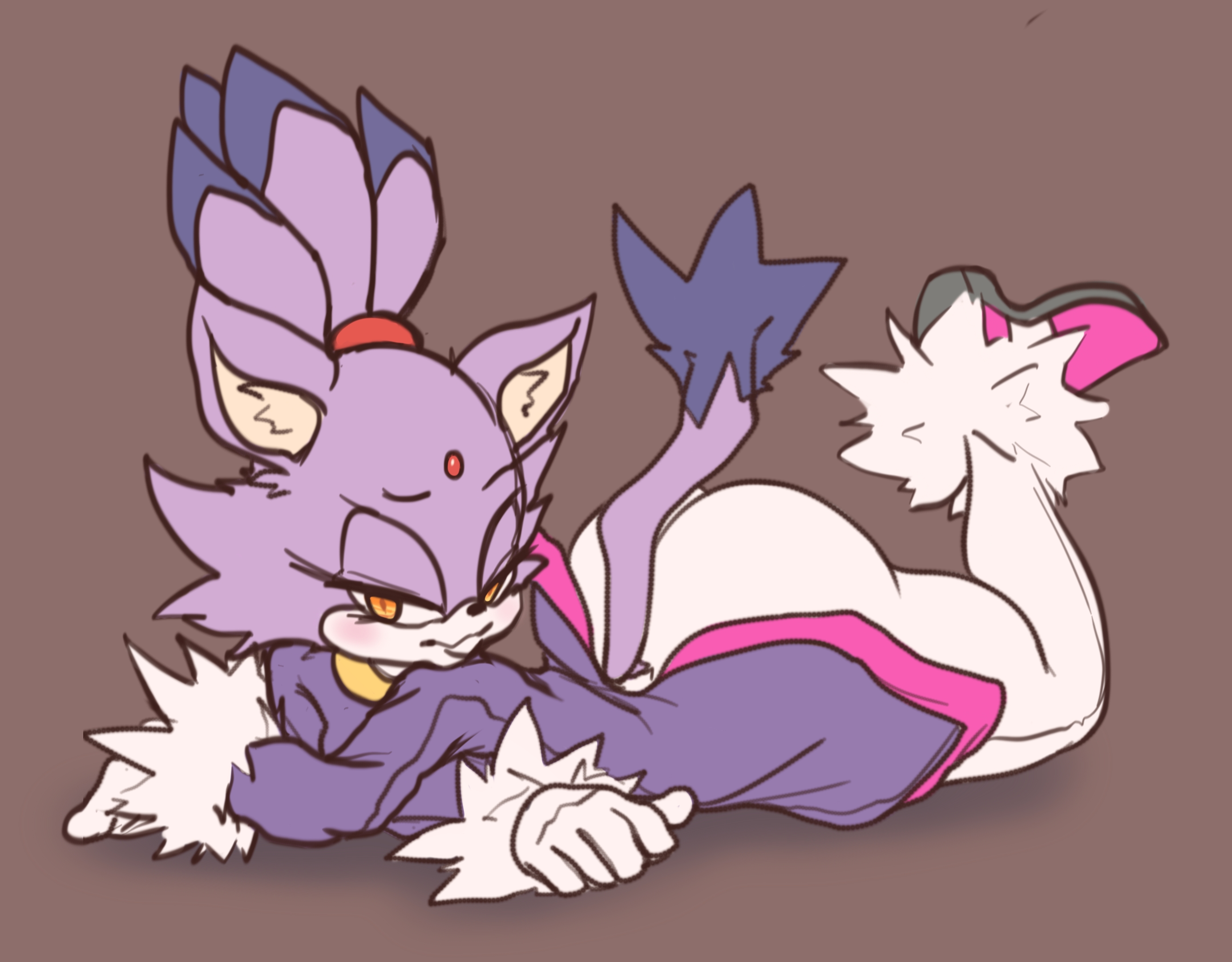 anthro, ass, big ass, big butt, blaze the cat, blush, bubble ass, bubble butt, clothing, domestic cat, felid, feline, felis, female, fur, gloves, handwear, hi res, mammal, pants, purple body, purple fur, ruruduu, sega, smile, solo, sonic (series), sonic the hedgehog (series), tail, yellow eyes