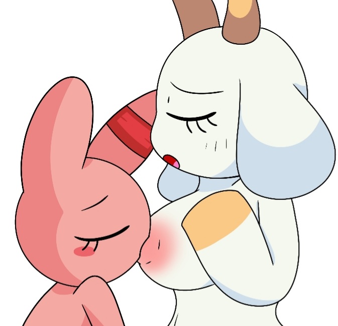 anthro breastfeeding breasts bunny_maloney candy_bunny charlotte_(bunny_maloney) female furry goat goat_horns lemon_waifu lesbian nipples rabbit sucking_nipples tagme yuri