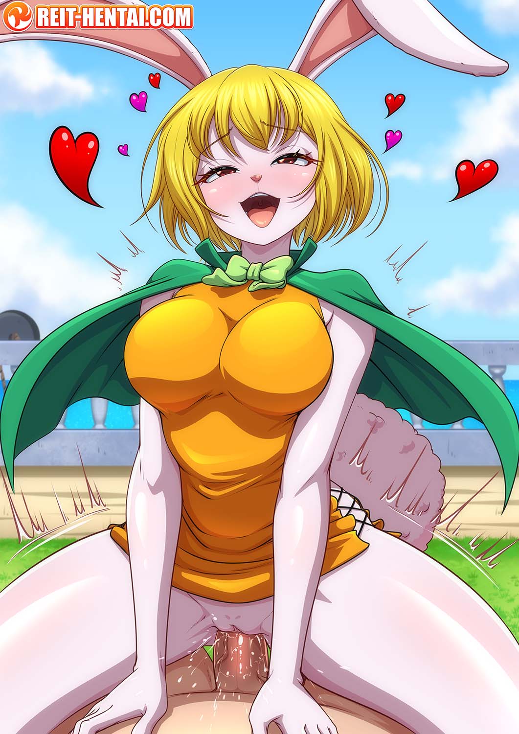 1boy ahe_gao anthro background big_breasts blonde_hair bunny_ears bunny_girl bunny_tail carrot carrot_(one_piece) clothed clothed_female_nude_male clothed_sex cowgirl_position faceless_male female furry happy happy_sex heart heat orange_dress pov reit sex short_hair tagme vagina vaginal_penetration vaginal_sex watermark white_fur