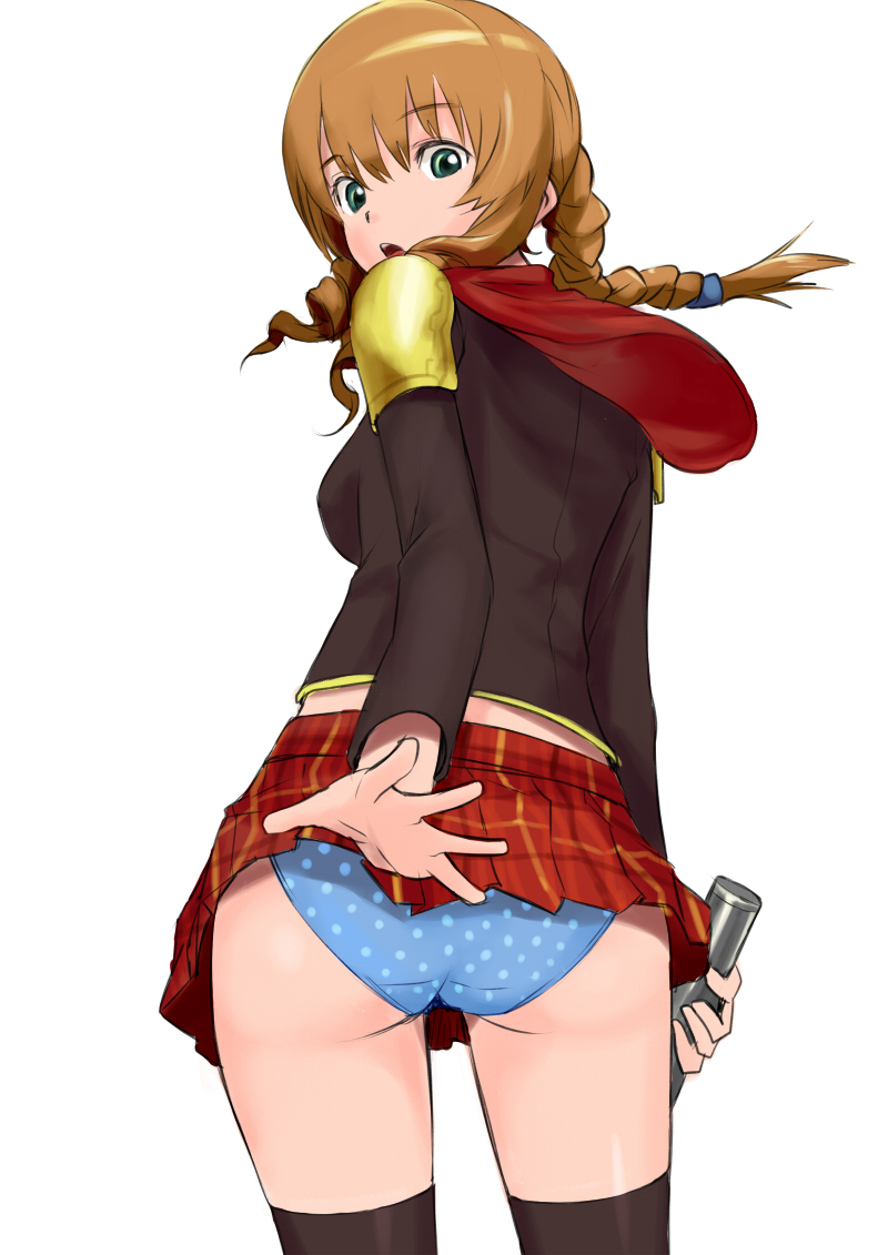 1girls ass brown_hair cinque_(final_fantasy) female final_fantasy final_fantasy_type-0 panties school_uniform schoolgirl skirt socks upskirt