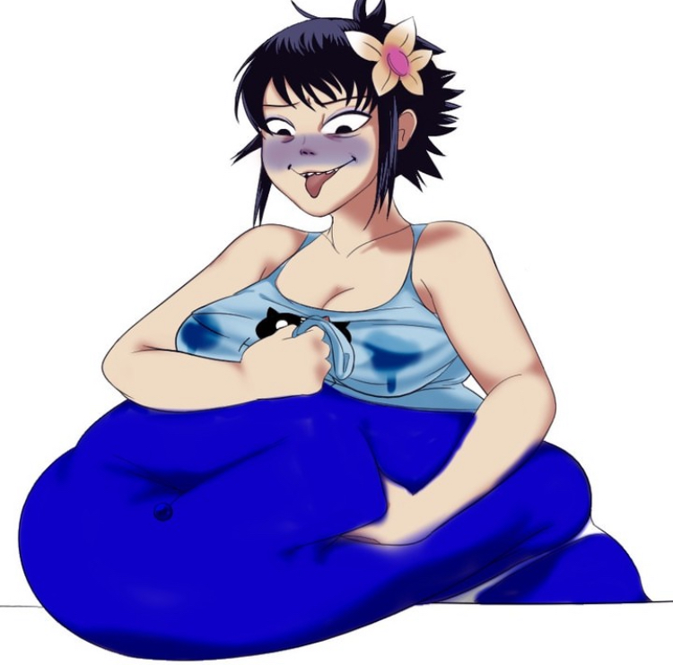 big_belly big_breasts blueberry breasts cosmo-naut fat fat_fetish gorillaz light-skinned_female noodle_(gorillaz) short_hair solo solo_female tongue_out weird