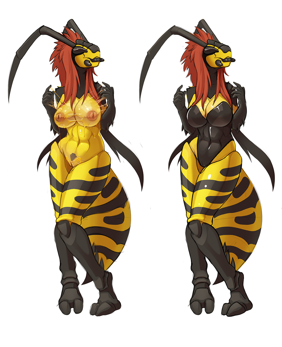 antennae anthro arthropod breasts clothing corset female hair insects lingerie lunate nipples pussy solo tight_clothing wasp wide_hips