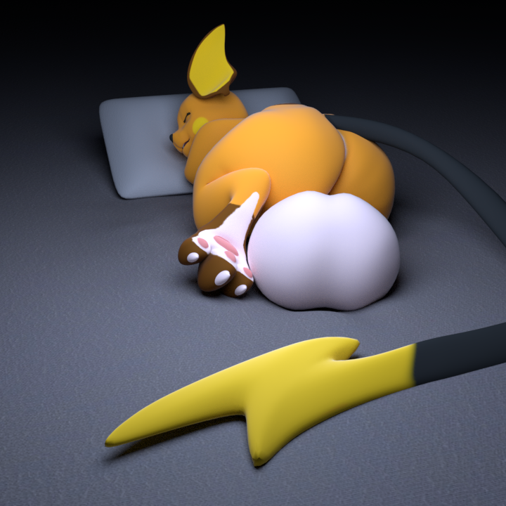 3d ass balls bed big_balls big_butt deretto huge_balls hyper hyper_balls male mammal mouse nintendo paws pillow pokemon pokemon_(species) raichu rodent solo video_games