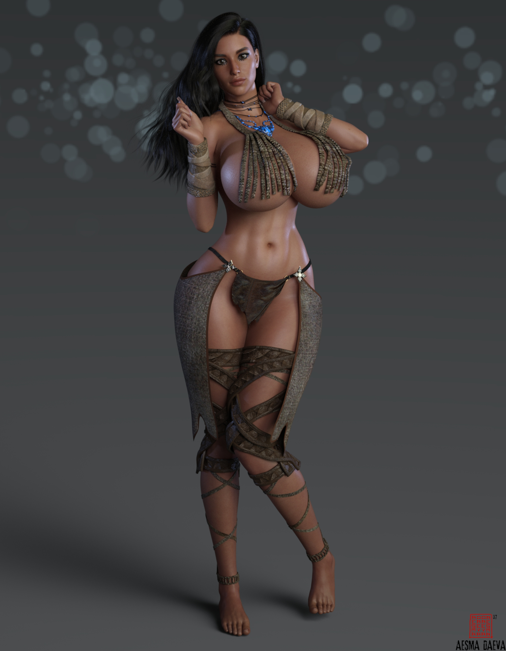 , 1girls, 3d, aesmadaeva37, big breasts, black hair, breasts, dark skin, dark-skinned female, disney, female, huge breasts, native american, native american female, pocahontas, pocahontas (character), solo