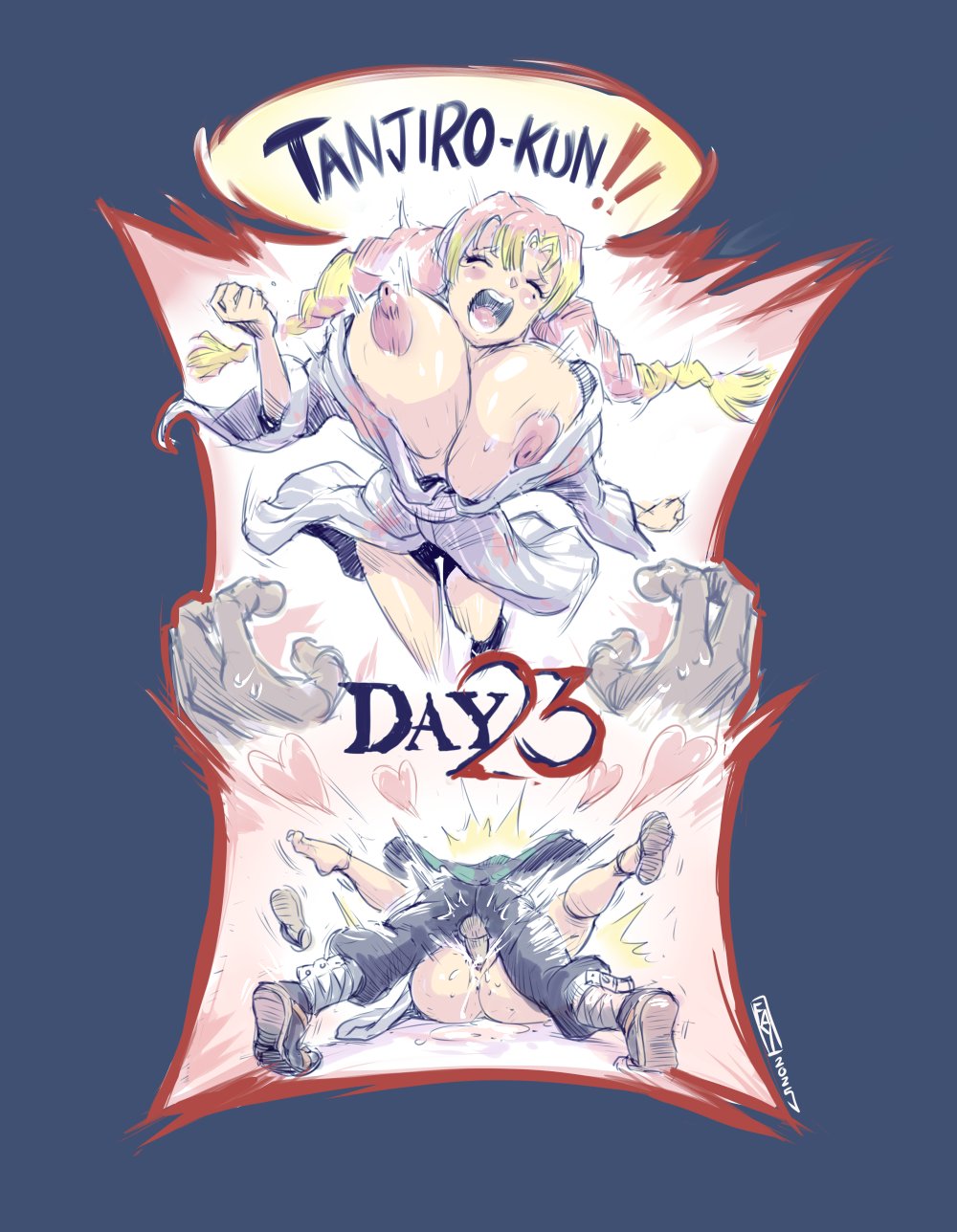 1boy, 1girls, 2025, 2d, ass, bubble butt, busty, demon slayer, faymantra, female, female focus, hourglass figure, inktober, inktober 2025, inktober 2025 (faymantra), instant loss 2koma, kamado tanjirou, kanroji mitsuri, kimetsu no yaiba, male, mating press, sex, tagme, tanjiro kamado, wardrobe malfunction, wide hips